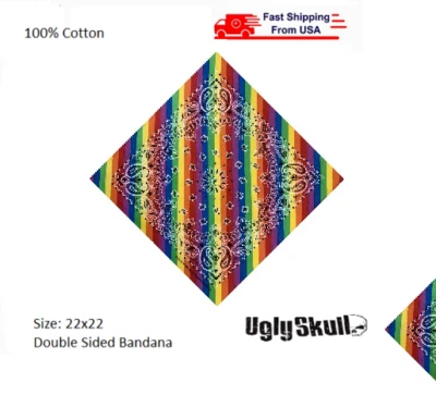 $2.88 • Buy 1pc Rainbow Stripes Bandana 100% Cotton Paisley Print Double-Sided | Fast Ship