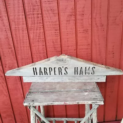 Vintage Wooden Store Sign Display HARPER'S HAMS 28x6 Grocery Farmhouse Country • $45