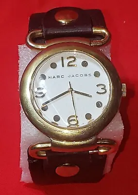 Marc Jacobs Molly Gold Tone Watch Black Leather Band • $29.99