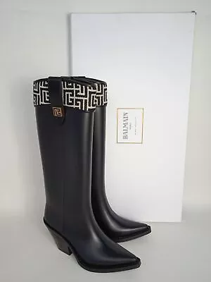 £104.80 • Buy BALMAIN Ladies Black Rubber Cowboy Rainboot Wellies Boots EU38 UK5 NEW RRP550