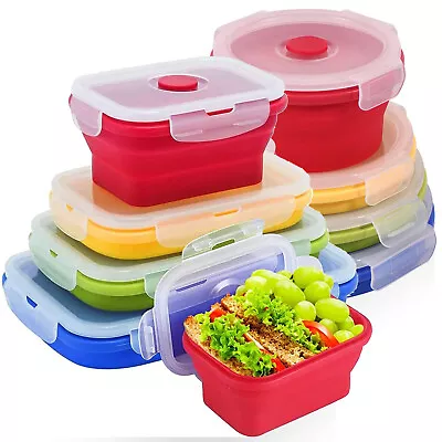 8x Foldable Silicone Collapsible Folding Storage Lunch Boxes Silicone Food Boxes • £21.89