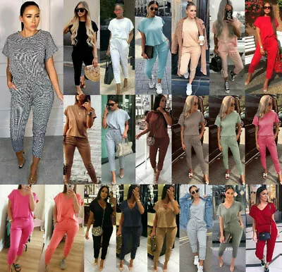 £12.95 • Buy Womens Ladies Short Sleeve Boxy Lounge Wear Tracksuit Set Casual Two Piece