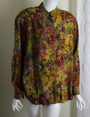 Z.Cavaricci Sz L 10 12 Lux Vintage Rayon Funky Art-to-Wear Paisley Blouse Shirt • $73.50