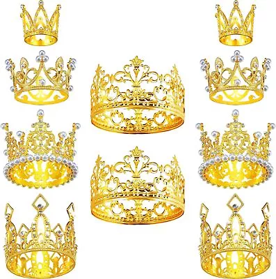 10 Pieces Crown Cake Topper Birthday Mini Pearl Crystal Tiara Gold  • $29.11