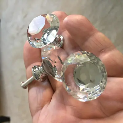 Clear Faceted Crystal Drawer Pulls Handle Diamond Cut 1.5  Glass Cabinet Knob • $6.60