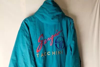 Vtg 90s Sergio Tacchini Teal Oversized Puffer Jacket NWT NOS Quilt Lined XL ? • $199.99