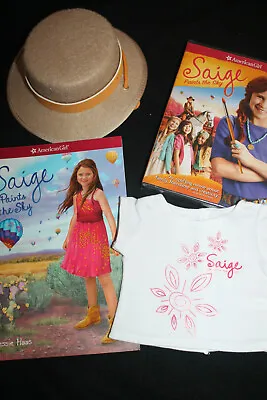 American Girl SAIGE 4pc Bundle PARADE HAT Paints The Sky BOOK Doll TEE Set   • $59.87