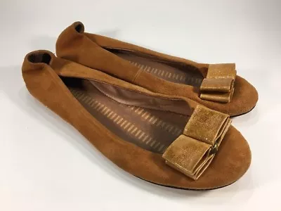 Miss Albright Anthropologie British Khaki Bow Ballet Flats Womens Size 8.5 M • $11.95