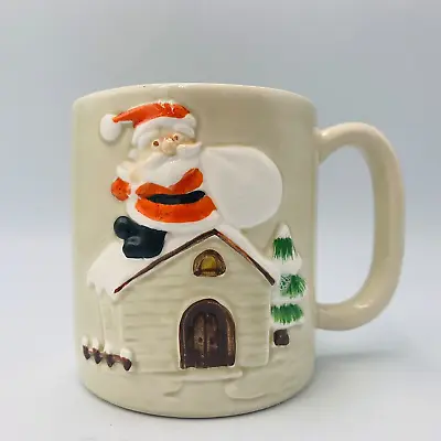 Vintage Otagiri Christmas Santa On Roof Coffee Mug Cup 4  Ceramic Hand Painted • $8