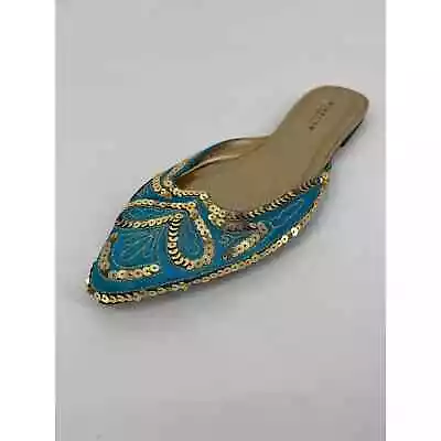 Reaction Kenneth Cole Slip On Sequined Mules Flats Shoes Sz 8 Blue Gold • $20