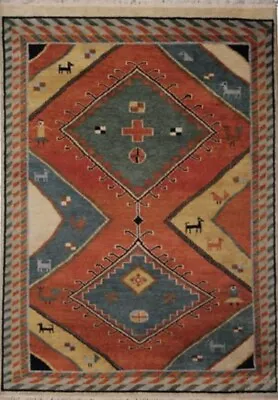 $895 • Buy Stunning Tribal Oriental Rug New Gabbeh Rust Hand /knotted Motifs New 4 X 6