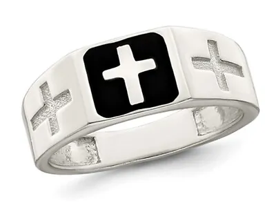 Mens Sterling Silver Enameled Cross Ring • $37.95