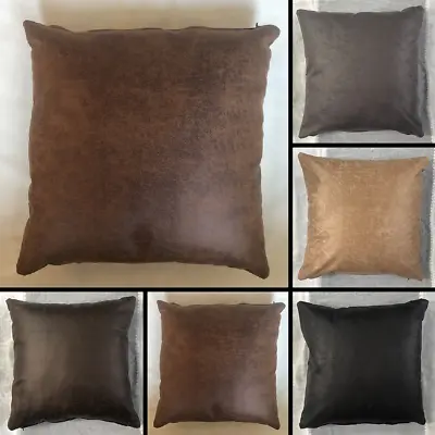 Premium Faux Distressed Leather Cushion Cover Handmade Pillow Case Sofa Bed • £8.25