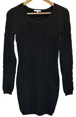 MATTY M Black Mini Knit Sweater Dress Size SMALL Long Sleeve Stretch Textured • $14.44