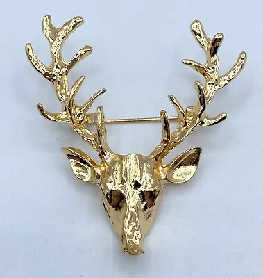 A2-77 Vintage Gold Tone Brooch Pin 2  Deer Head Antlers Elk • $4.99