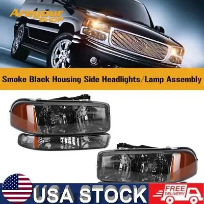 Smoke Black Housing Side Headlights/Lamp Assembly For GMC Sierra Yukon XL 99-06 • $45.61