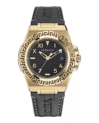 Versace Mens Greca Reaction IP Yellow Gold 44mm Strap Fashion Watch • $558
