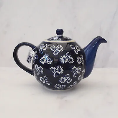 4 Cup Ceramic Teapot With White Daisies Blue Traditional Teapot Birthday Gifts • £32.99