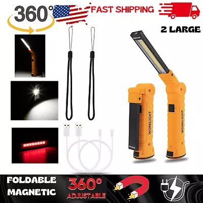 2x USB Rechargeable COB LED Work Light Magnetic Flashlight Hand Lamp Inspection • $15.70