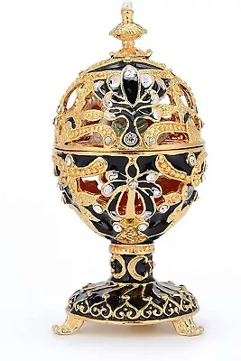 Faberge Egg Black Trinket Box Classic Hand-Painted Ornaments Gift Home Decor • $39.99