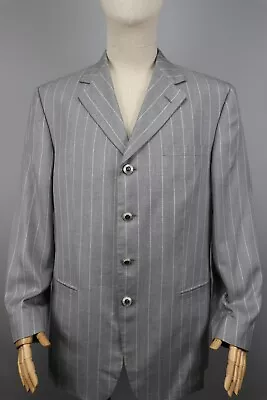 VERSACE CLASSIK V2 VTG Striped Gray Silk 4 Button Blazer Mens Jacket Size L /52 • $180