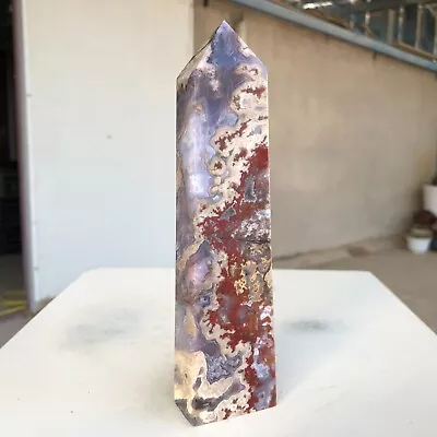 360g Natural Indonesian Purple Striped Agate Quartz Crystal Obelisk Healing P725 • $0.64