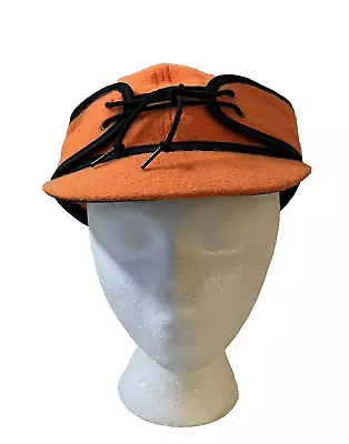 Vintage Crown Cap Orange 100% Wool Dry Ice Hunting Hat Men Large 7 1/4-7 3/8 • $29.99