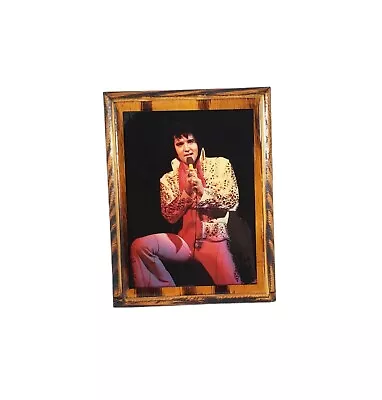 Vintage Elvis Presley Colored Picture On Lacquered Wood Wall Art 70s Fire Suit • $34.99