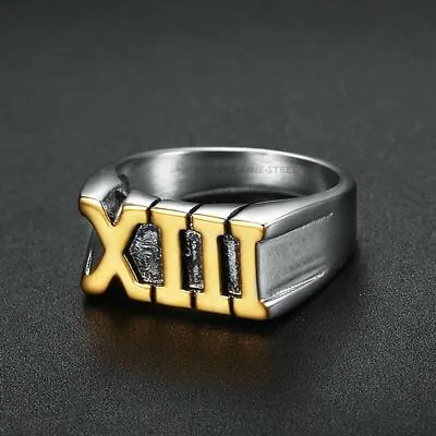 MENDEL Mens Stainless Steel Roman Numeral Biker Lucky Number 13 Ring Size 7-15 • $11.99