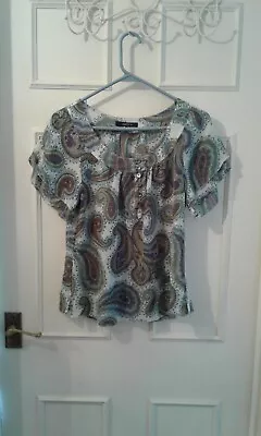 Ladies Jaeger 100% Silk Green Paisley Short Sleeve Blouse Size 8 • £5.04