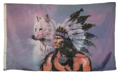 $9.88 • Buy 3 X 5 Indian And White Wolf Flag With Grommets 100D