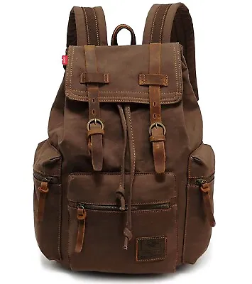 HUACHEN Men Women Travel Canvas Backpack Rucksack Camping Hiking Book School Bag • $39.98