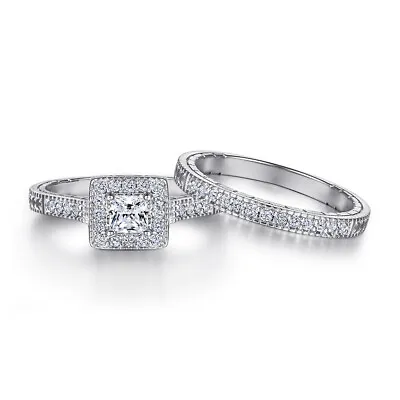 $33.99 • Buy Women 925 Sterling Silver Diamond Created Wedding Engagement Ring Set C36