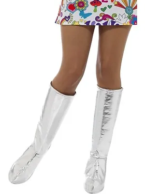 £13.50 • Buy Ladies 60s 1960s 70s Fancy Dress Bootcovers Go Go Boot Covers Silver By Smiffys