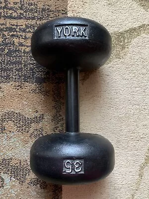 VINTAGE  York BunHead Dumbbell 35 Lb WEIGHT  Round Head Single ☝️ One • $110