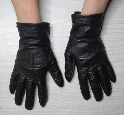 VTG Imported Leather Black Rabbit Fur Interior Gloves Womens Sz ? READ • $23.99