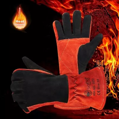 Gloves Welders Welding Gauntlets Heat Resistant For Welding TIG MIG BBQ Safety • £11.80