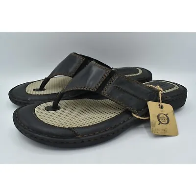 Born Mens Size 12 Maso Black Full Grain Leather Thong Flip Flop Sandals • $70.93