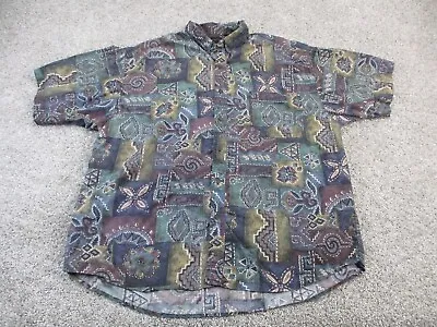 Vintage Structure Silk Button Down Short Sleeve Shirt Floral Geometric XL • $27.50