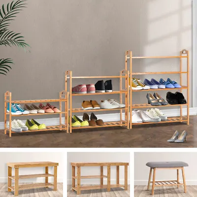 $54.95 • Buy Artiss Shoe Rack Bamboo Cabinet Bench Wooden Organiser Storage Stand Shelves
