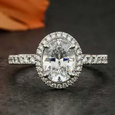 Oval Cut Halo Moissanite Micro Pave Set Engagement Ring In 9k Solid White Gold • $458.62