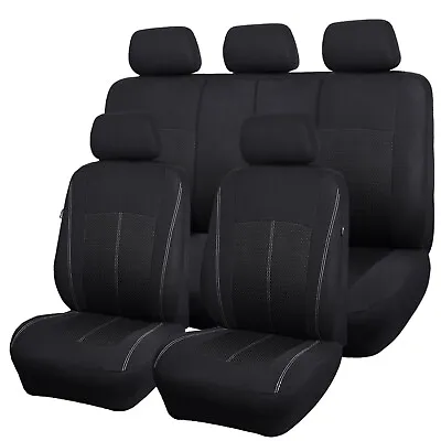 Universal Car Seat Covers Set Front & Rear Split Jacquard Airbag Friendly Black • $49.99