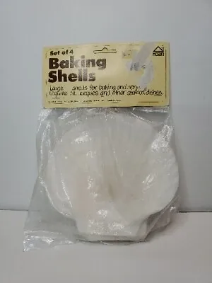 $5 • Buy 4 Baking Shells Large Scallop Coquille Natural Vintage 1981, Ovenproof 