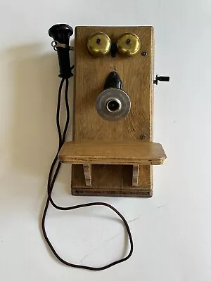 Antique Cracraft Leich Electric Co Oak Hand Crank Wall Telephone  Working  • $100