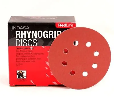 125mm 5  Indasa Red Line Sanding Discs Orbital Sandpaper Hook & Loop Pads 8 Hole • £4.99