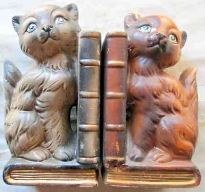 Vintage Whimsical Ceramic Multi- Color Cat Bookends • $15