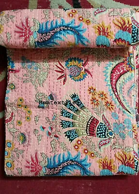 £47.99 • Buy Mukut Print Kantha Bedspread Indian Handmade Quilt Throw Cotton Blanket Gudari