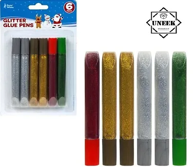 GLITTER GLUE 6Pc GEL PENS Tubes Assorted Sparkly Colours Kids DIY Art Craft UK • £3.25