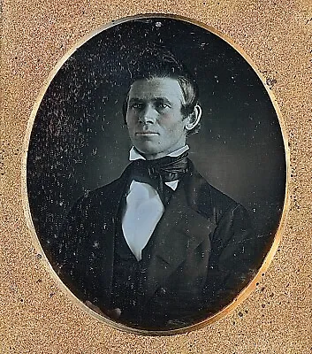 Gentleman With Tall Hair Styled Up Looking Away 1/6 Plate Daguerreotype S489 • $112.50