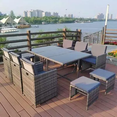£683.99 • Buy Rattan Garden Furniture Dining Set 6-12 Seat Chair Table Outdoor Patio Cube Grey